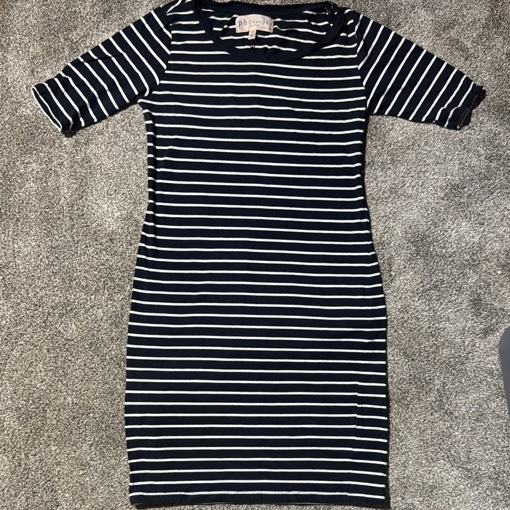 Philosophy Black and White Striped Midi Bodycon Dress